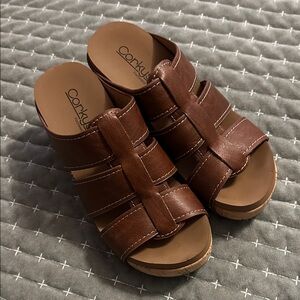 Corkys Chestnut Leather Slide Sandals